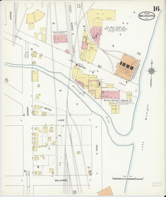 Sanborn Fire Insurance Map from Waukegan, Lake County, Illinois (1912), Sheet #0016 - Historic Sanborn Fire Insurance Map Print, vintage old map wall art, antique decor, genealogy gift, Illinois Illinois map