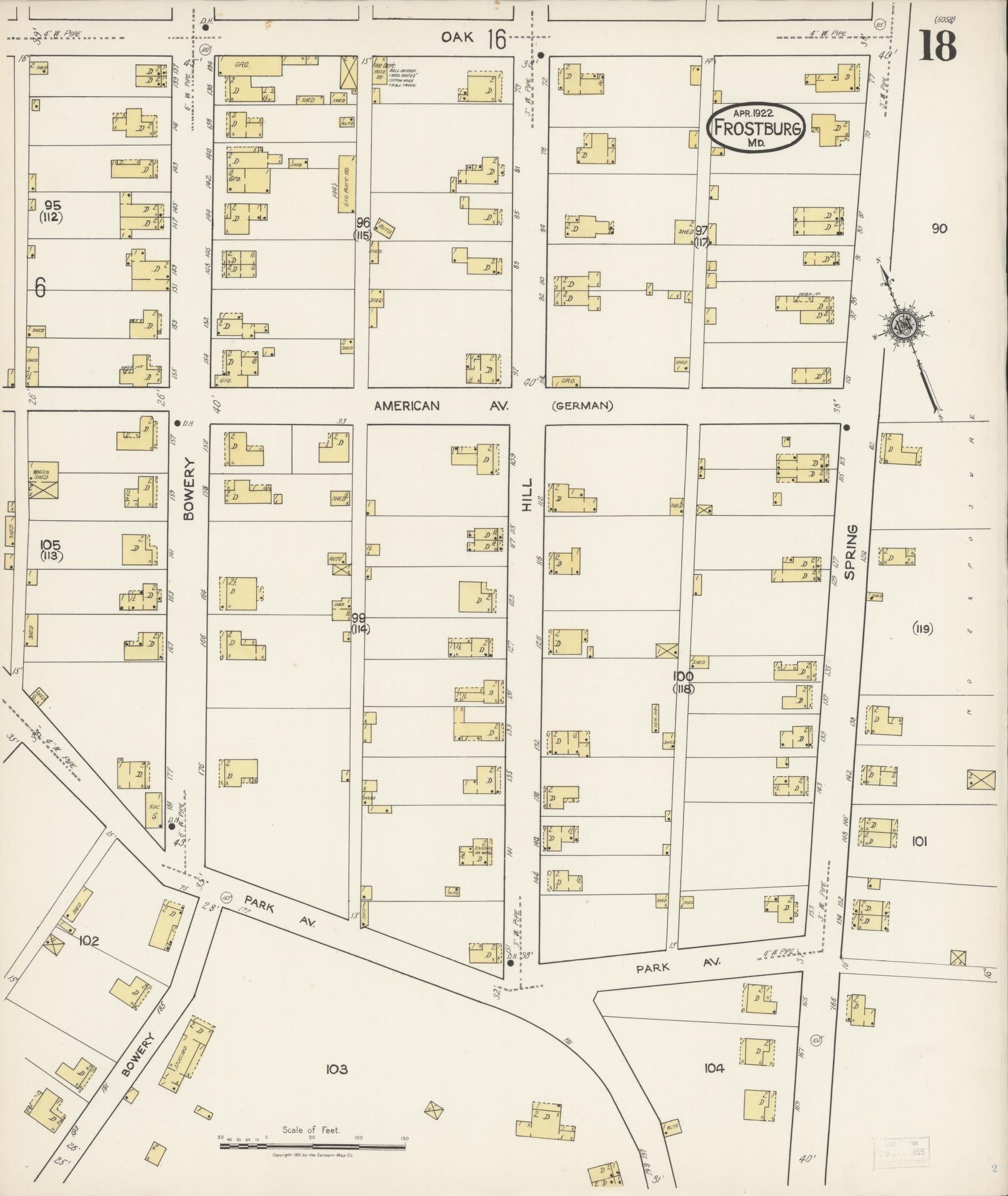 Sanborn Fire Insurance Map from Frostburg, Allegany County, Maryland (1922), Sheet #0018 - Historic Sanborn Fire Insurance Map Print, vintage old map wall art