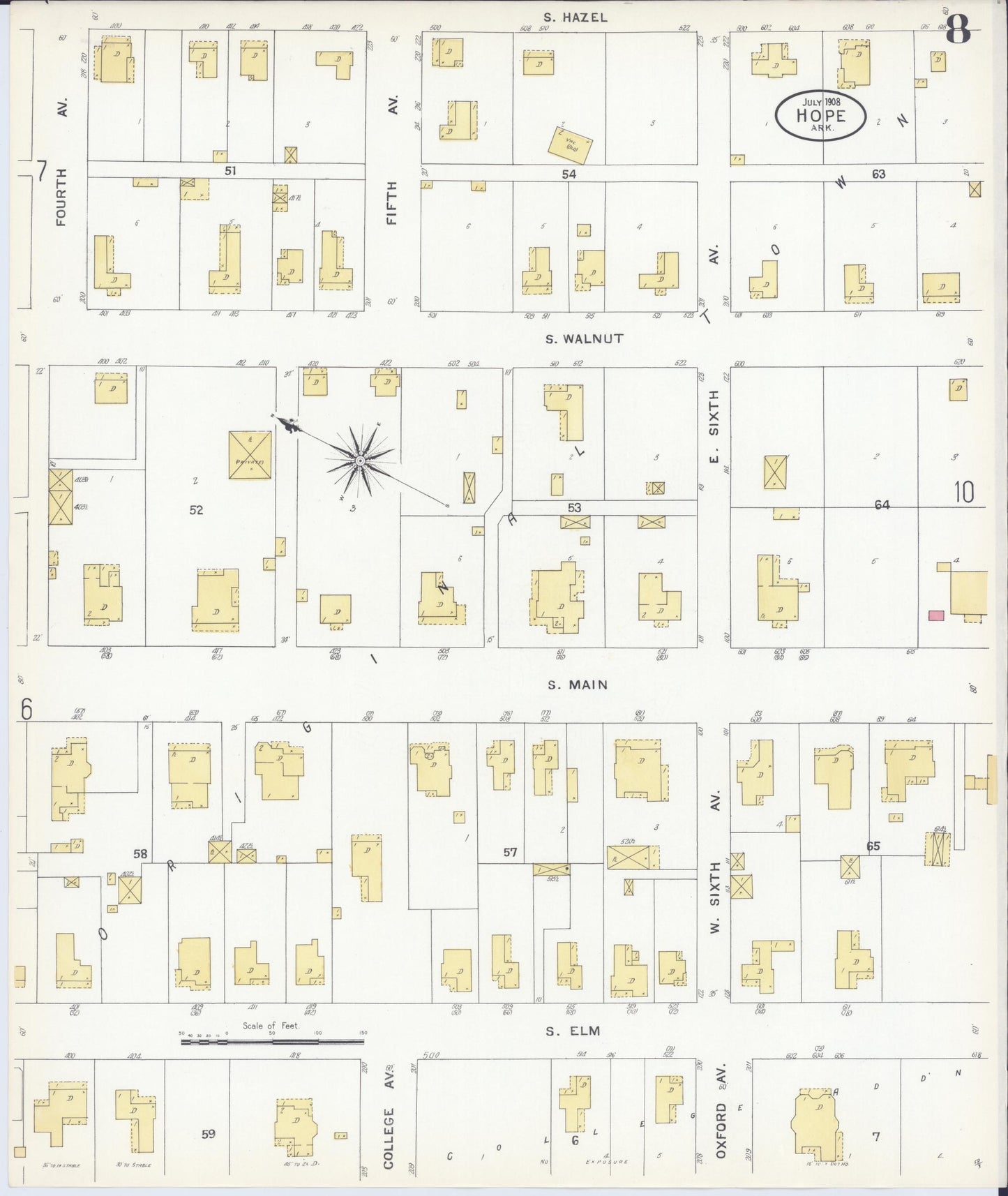 Sanborn Fire Insurance Map from Hope, Hempstead County, Arkansas (1908), Sheet #0008 - Complete Map Set gallery image, historic Sanborn map, vintage wall art, Arkansas Arkansas