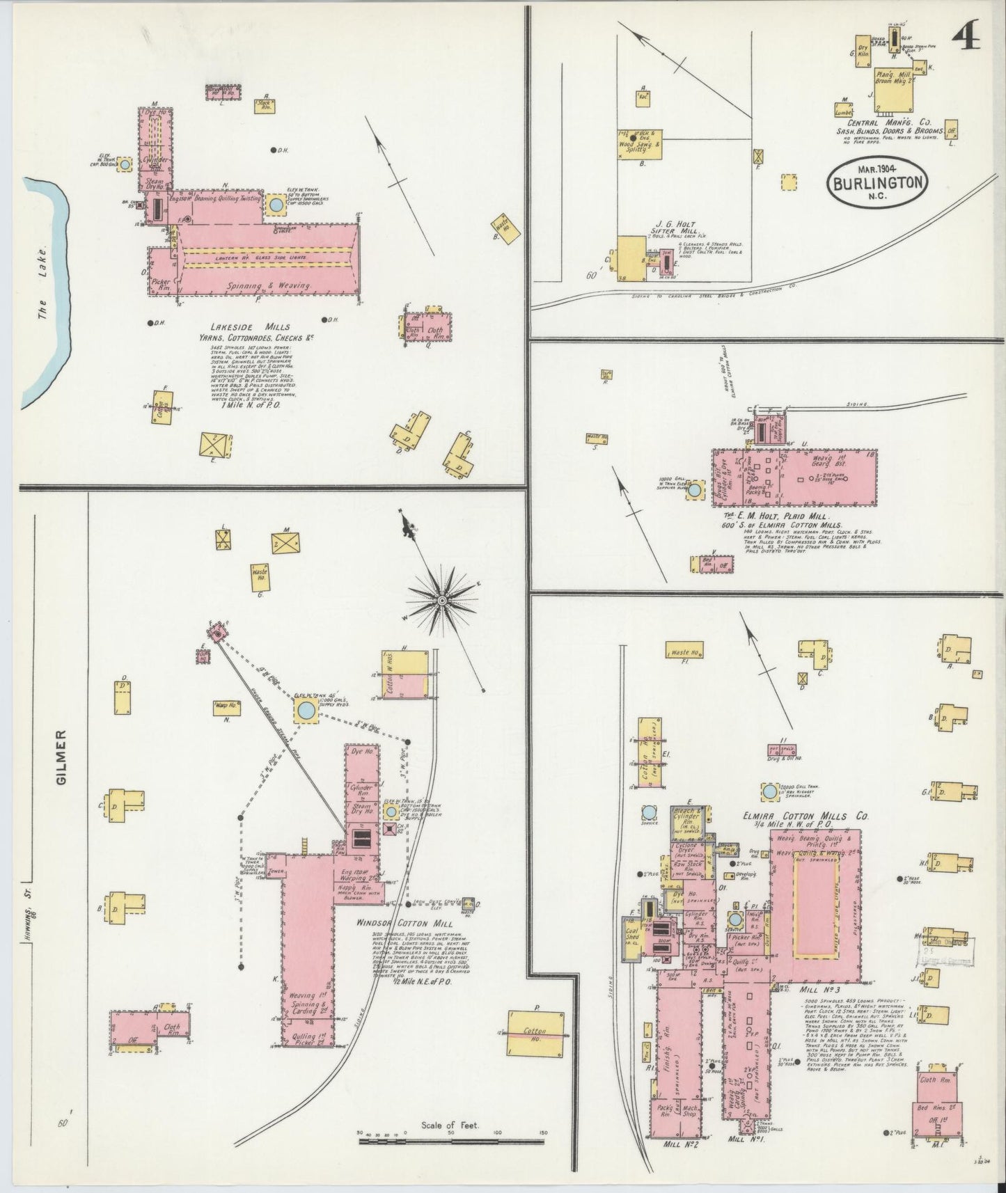Sanborn Fire Insurance Map from Burlington, Alamance County, North Carolina (1904), Sheet #0004 - Complete Map Set gallery image, historic Sanborn map, vintage wall art, North Carolina North Carolina