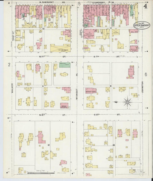 Sanborn Fire Insurance Map from Upper Sandusky, Wyandot County, Ohio (1897), Sheet #0004 - Historic Sanborn Fire Insurance Map Print, vintage old map wall art, antique decor, genealogy gift, Ohio Ohio map
