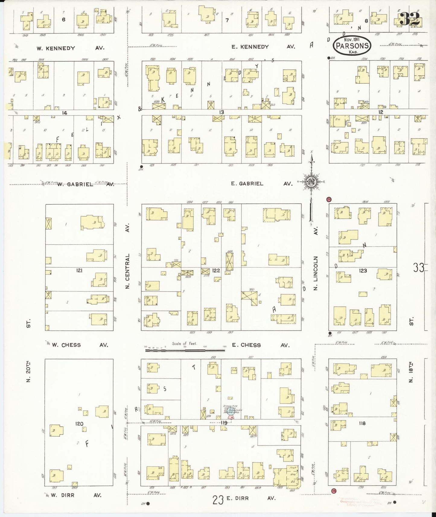 Sanborn Fire Insurance Map from Parsons, Labette County, Kansas (1911), Sheet #0032 - Complete Map Set gallery image, historic Sanborn map, vintage wall art, Kansas Kansas