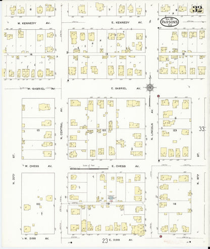 Sanborn Fire Insurance Map from Parsons, Labette County, Kansas (1911), Sheet #0032 - Complete Map Set gallery image, historic Sanborn map, vintage wall art, Kansas Kansas