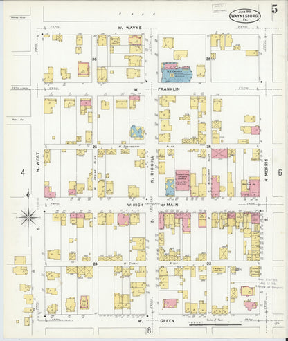 Sanborn Fire Insurance Map from Waynesburg, Greene County, Pennsylvania (1908), Sheet #0005 - Complete Map Set gallery image, historic Sanborn map, vintage wall art, Pennsylvania Pennsylvania