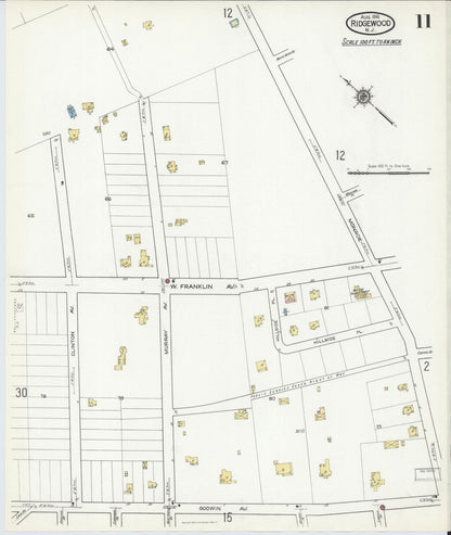 Sanborn Fire Insurance Map from Ridgewood, Bergen County, New Jersey (1916), Sheet #0011 - Complete Map Set gallery image, historic Sanborn map, vintage wall art, New Jersey New Jersey