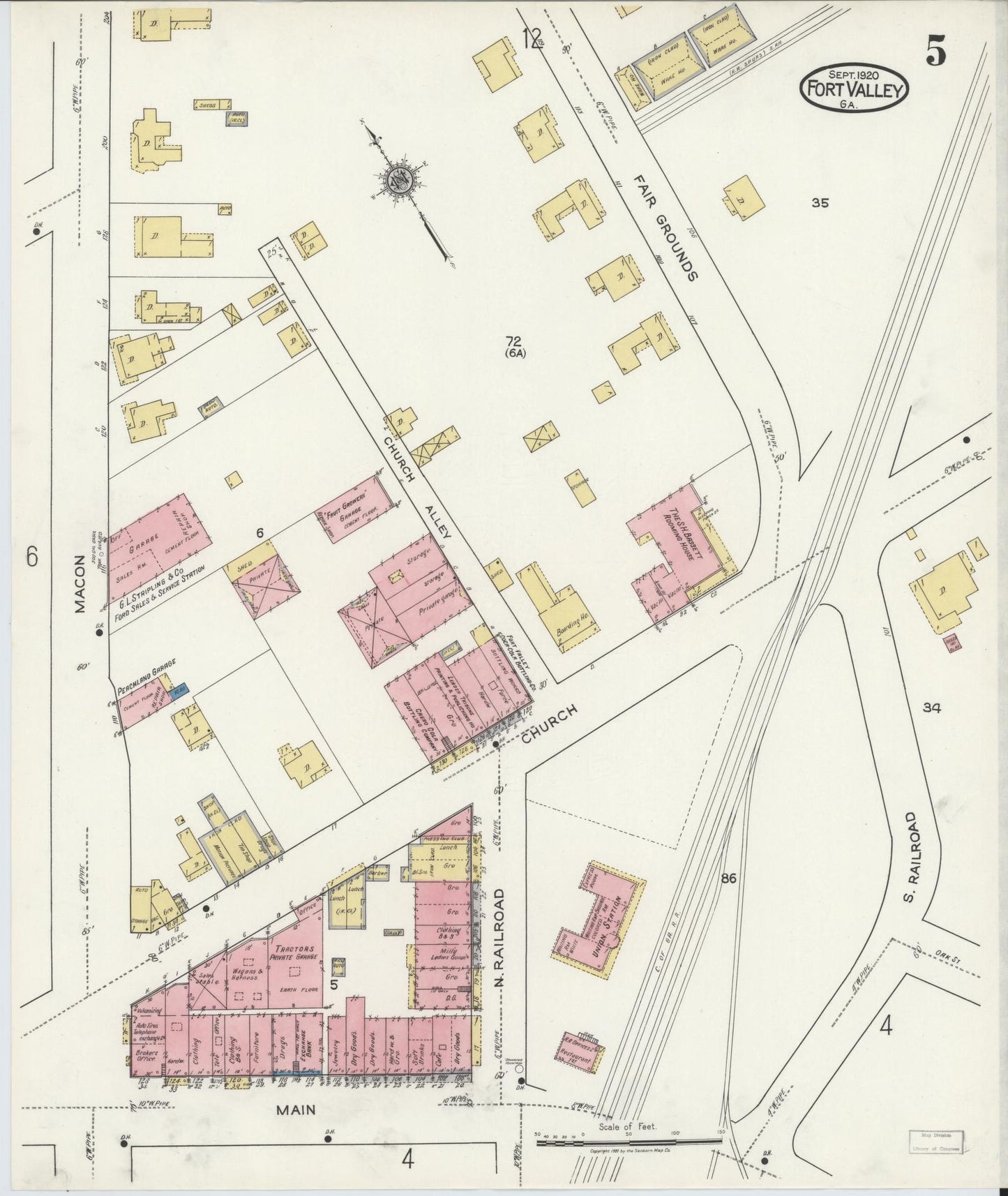 Sanborn Fire Insurance Map from Fort Valley, Peach County, Georgia (1920), Sheet #0005 - Complete Map Set gallery image, historic Sanborn map, vintage wall art, Georgia Georgia