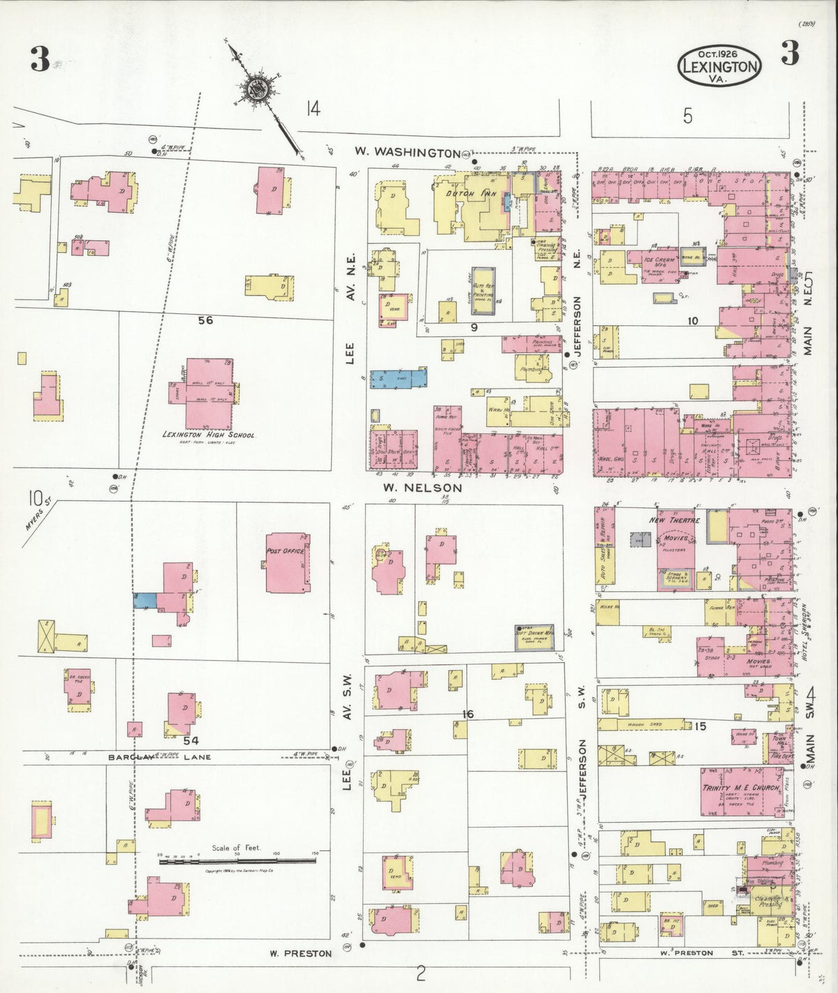 Sanborn Fire Insurance Map from Lexington, Independent Cities, Virginia (1926), Sheet #0003 - Complete Map Set gallery image, historic Sanborn map, vintage wall art, Virginia Virginia