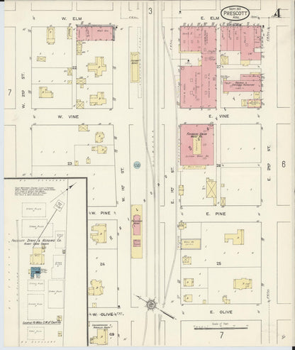 Sanborn Fire Insurance Map from Prescott, Nevada County, Arkansas (1913), Sheet #0004 - Complete Map Set gallery image, historic Sanborn map, vintage wall art, Arkansas Arkansas