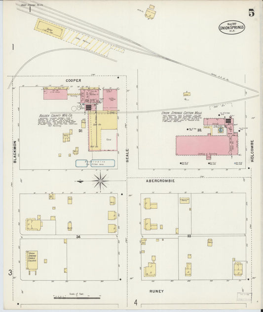 Sanborn Fire Insurance Map from Union Springs, Bullock County, Alabama (1897), Sheet #0005 - Historic Sanborn Fire Insurance Map Print, vintage old map wall art, antique decor, genealogy gift, Alabama Alabama map