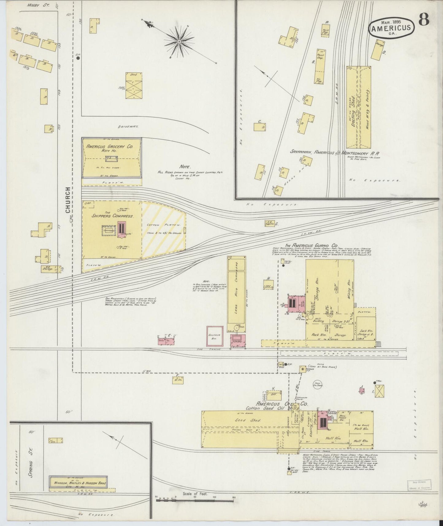 Sanborn Fire Insurance Map from Americus, Sumter County, Georgia (1895), Sheet #0008 - Complete Map Set gallery image, historic Sanborn map, vintage wall art, Georgia Georgia