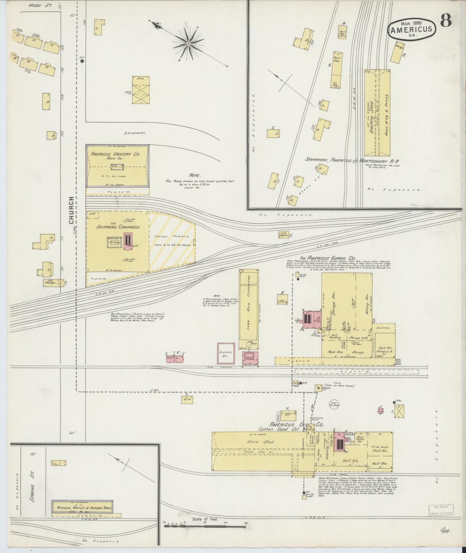 Sanborn Fire Insurance Map from Americus, Sumter County, Georgia (1895), Sheet #0008 - Complete Map Set gallery image, historic Sanborn map, vintage wall art, Georgia Georgia