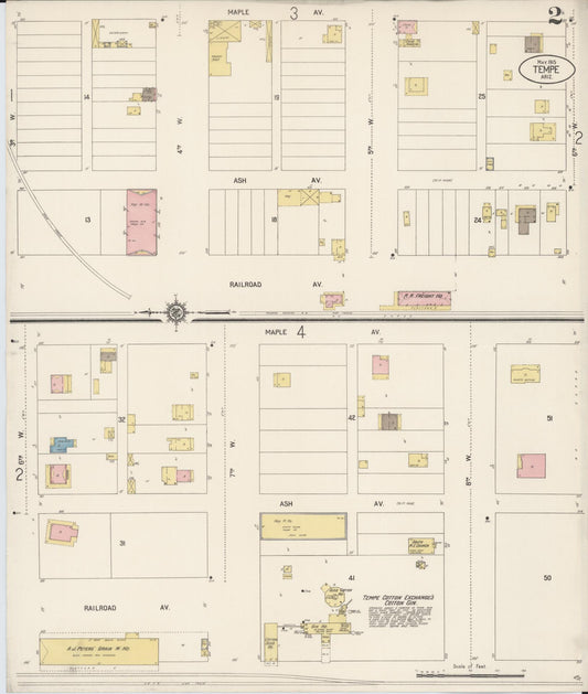 Sanborn Fire Insurance Map from Tempe, Maricopa County, Arizona (1915), Sheet #0002 - Historic Sanborn Fire Insurance Map Print, vintage old map wall art, antique decor, genealogy gift, Arizona Arizona map