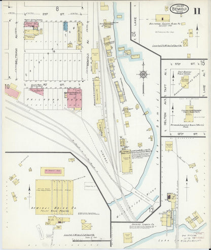 Sanborn Fire Insurance Map from Bemidji, Beltrami County, Minnesota (1914), Sheet #0011 - Historic Sanborn Fire Insurance Map Print, vintage old map wall art, antique decor, genealogy gift, Minnesota Minnesota map