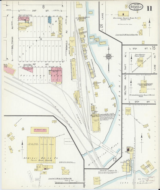 Sanborn Fire Insurance Map from Bemidji, Beltrami County, Minnesota (1914), Sheet #0011 - Historic Sanborn Fire Insurance Map Print, vintage old map wall art, antique decor, genealogy gift, Minnesota Minnesota map