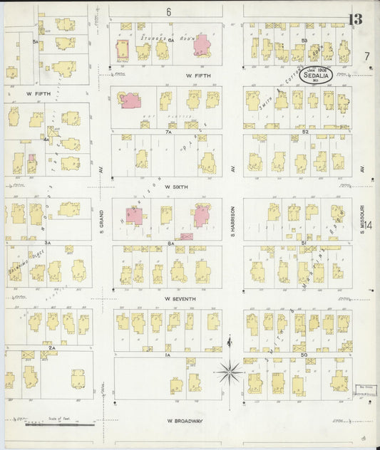 Sanborn Fire Insurance Map from Sedalia, Pettis County, Missouri (1908), Sheet #0013 - Historic Sanborn Fire Insurance Map Print, vintage old map wall art, antique decor, genealogy gift, Missouri Missouri map