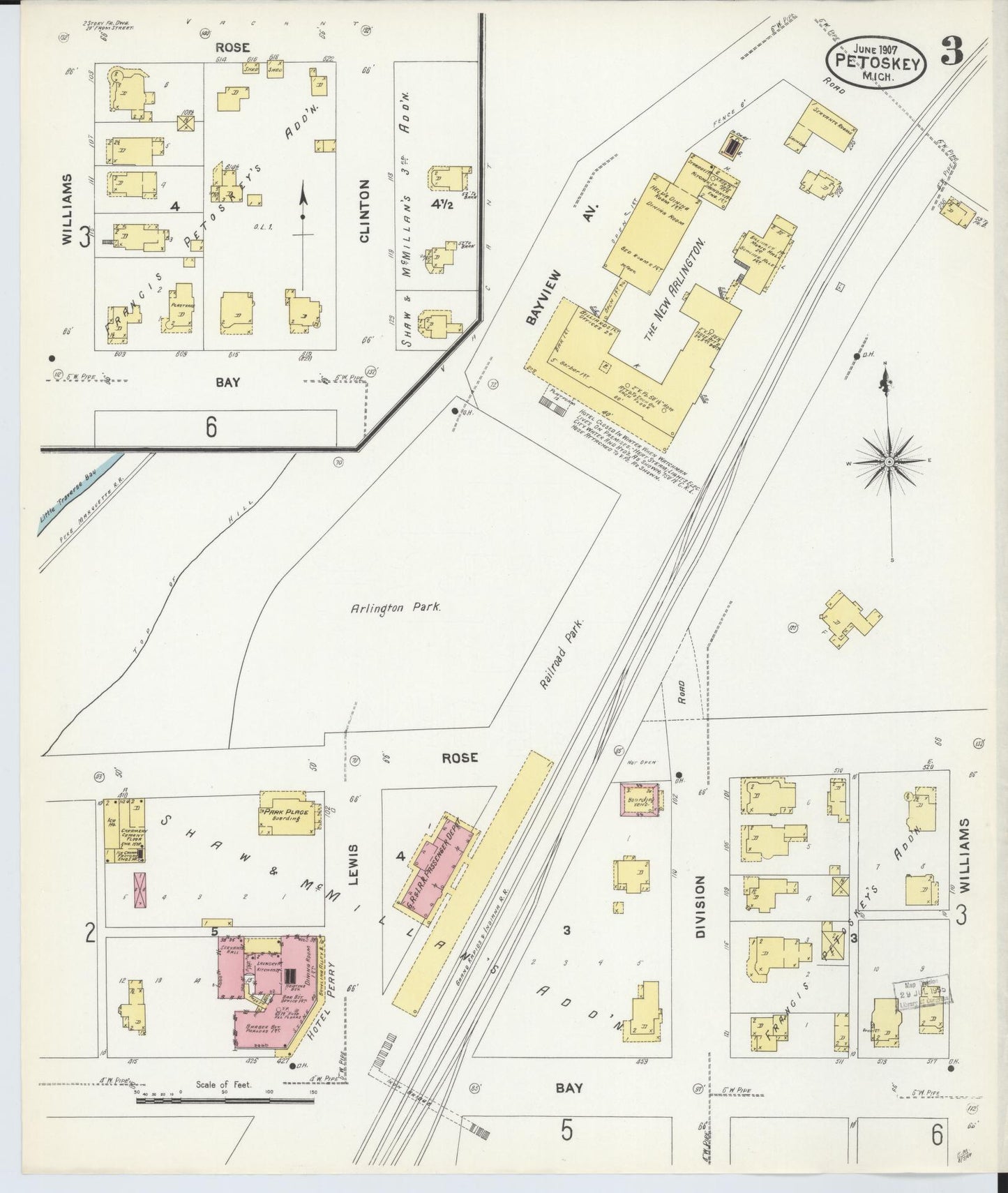 Sanborn Fire Insurance Map from Petoskey, Emmet County, Michigan (1907), Sheet #0003 - Complete Map Set gallery image, historic Sanborn map, vintage wall art, Michigan Michigan