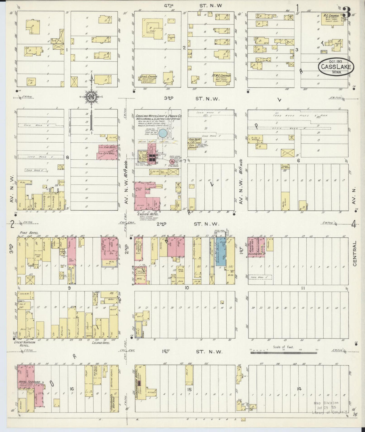 Sanborn Fire Insurance Map from Cass Lake, Cass County, Minnesota (1913), Sheet #0003 - Historic Sanborn Fire Insurance Map Print, vintage old map wall art, antique decor, genealogy gift, Minnesota Minnesota map