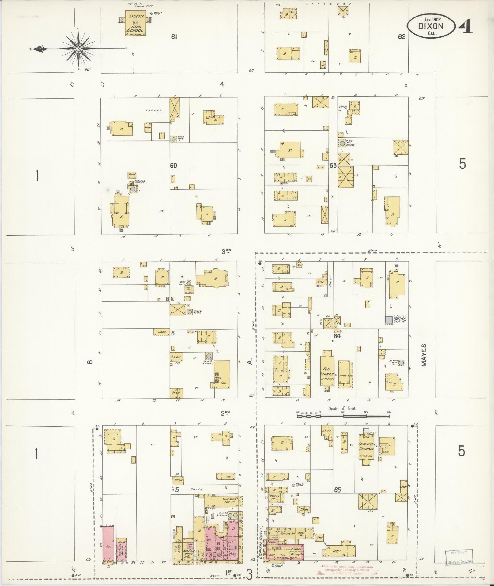 Sanborn Fire Insurance Map from Dixon, Solano County, California (1907), Sheet #0004 - Complete Map Set gallery image, historic Sanborn map, vintage wall art, California California