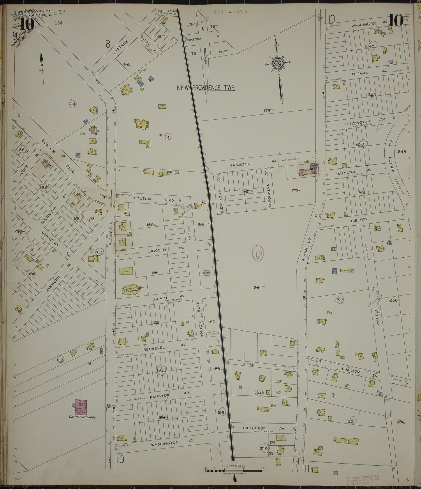 Sanborn Fire Insurance Map from New Providence, Union County, New Jersey (1944), Sheet #0010 - Historic Sanborn Fire Insurance Map Print, vintage old map wall art, antique decor, genealogy gift, New Jersey New Jersey map