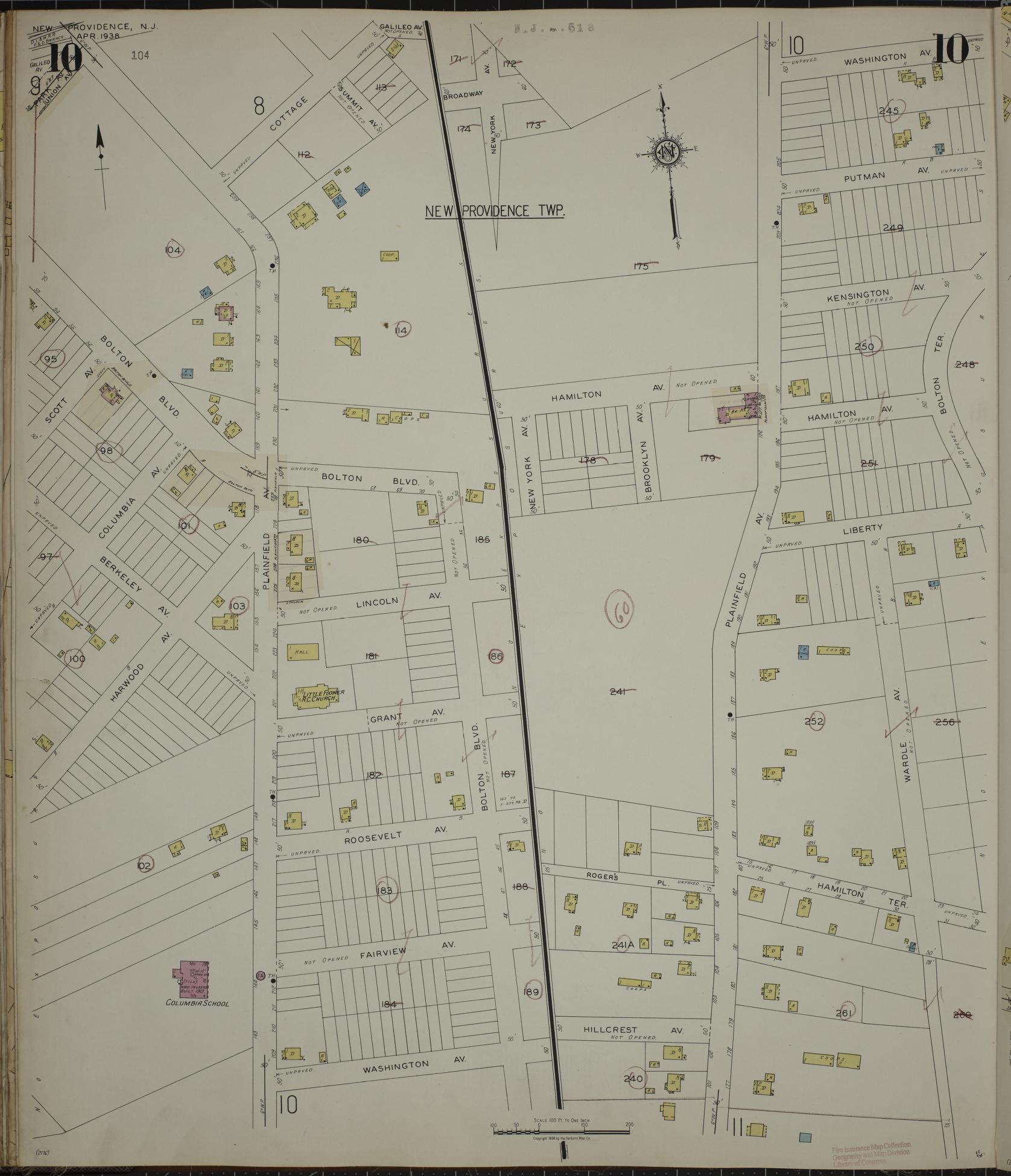 Sanborn Fire Insurance Map from New Providence, Union County, New Jersey (1944), Sheet #0010 - Historic Sanborn Fire Insurance Map Print, vintage old map wall art, antique decor, genealogy gift, New Jersey New Jersey map