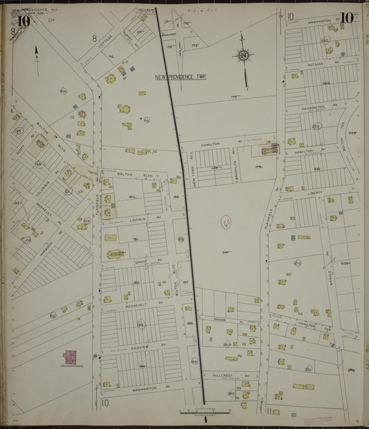 Sanborn Fire Insurance Map from New Providence, Union County, New Jersey (1944), Sheet #0010 - Historic Sanborn Fire Insurance Map Print, vintage old map wall art, antique decor, genealogy gift, New Jersey New Jersey map