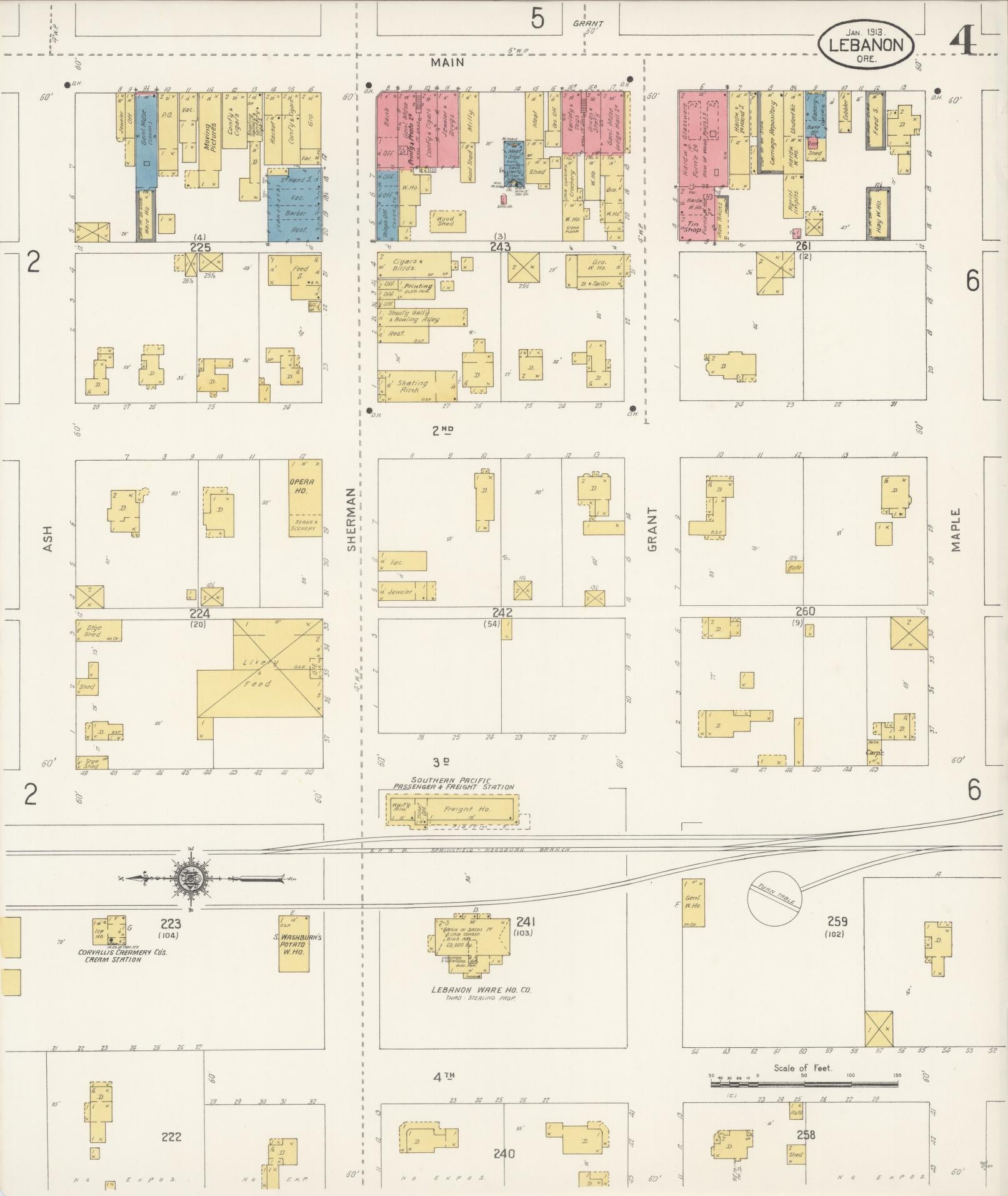 Sanborn Fire Insurance Map from Lebanon, Linn County, Oregon (1913), Sheet #0004 - Complete Map Set gallery image, historic Sanborn map, vintage wall art, Oregon Oregon