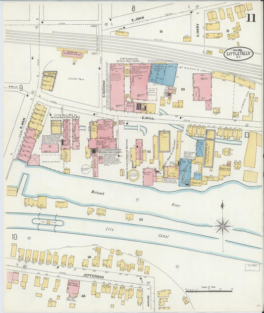 Sanborn Fire Insurance Map from Little Falls, Herkimer County, New York (1906), Sheet #0011 - Historic Sanborn Fire Insurance Map Print, vintage old map wall art, antique decor, genealogy gift, New York New York map