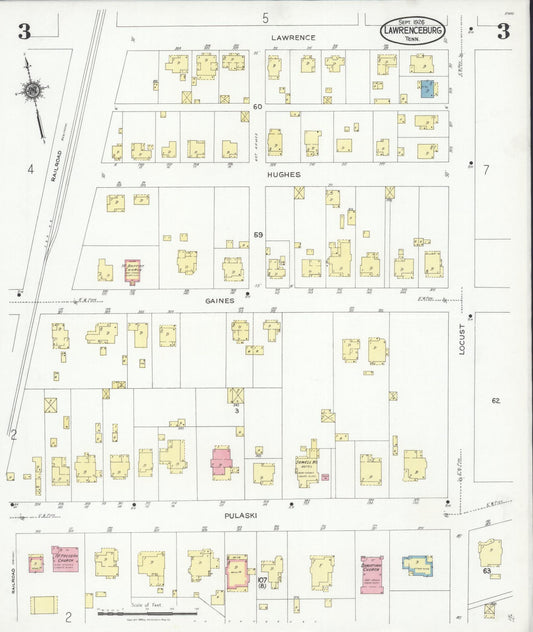 Sanborn Fire Insurance Map from Lawrenceburg, Lawrence County, Tennessee (1926), Sheet #0003 - Historic Sanborn Fire Insurance Map Print, vintage old map wall art, antique decor, genealogy gift, Tennessee Tennessee map