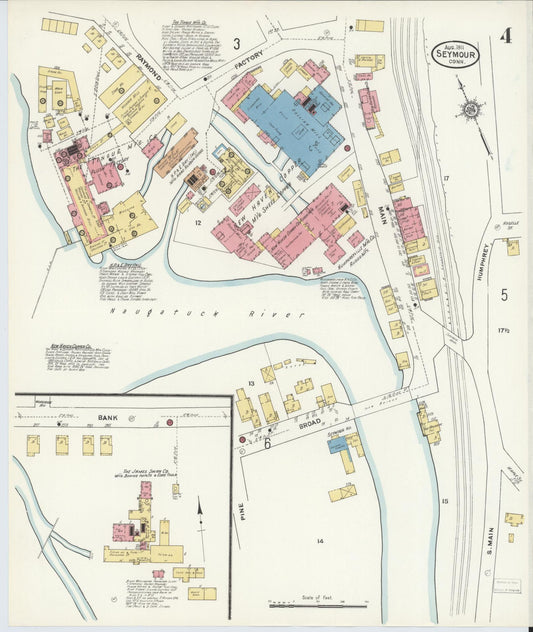 Sanborn Fire Insurance Map from Seymour, New Haven County, Connecticut (1911), Sheet #0004 - Historic Sanborn Fire Insurance Map Print, vintage old map wall art, antique decor, genealogy gift, Connecticut Connecticut map