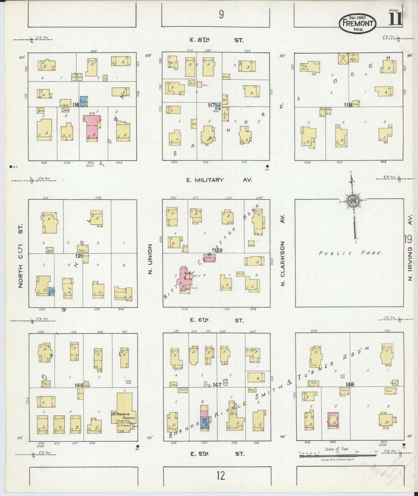 Sanborn Fire Insurance Map from Fremont, Dodge County, Nebraska (1920), Sheet #0011 - Historic Sanborn Fire Insurance Map Print, vintage old map wall art, antique decor, genealogy gift, Nebraska Nebraska map