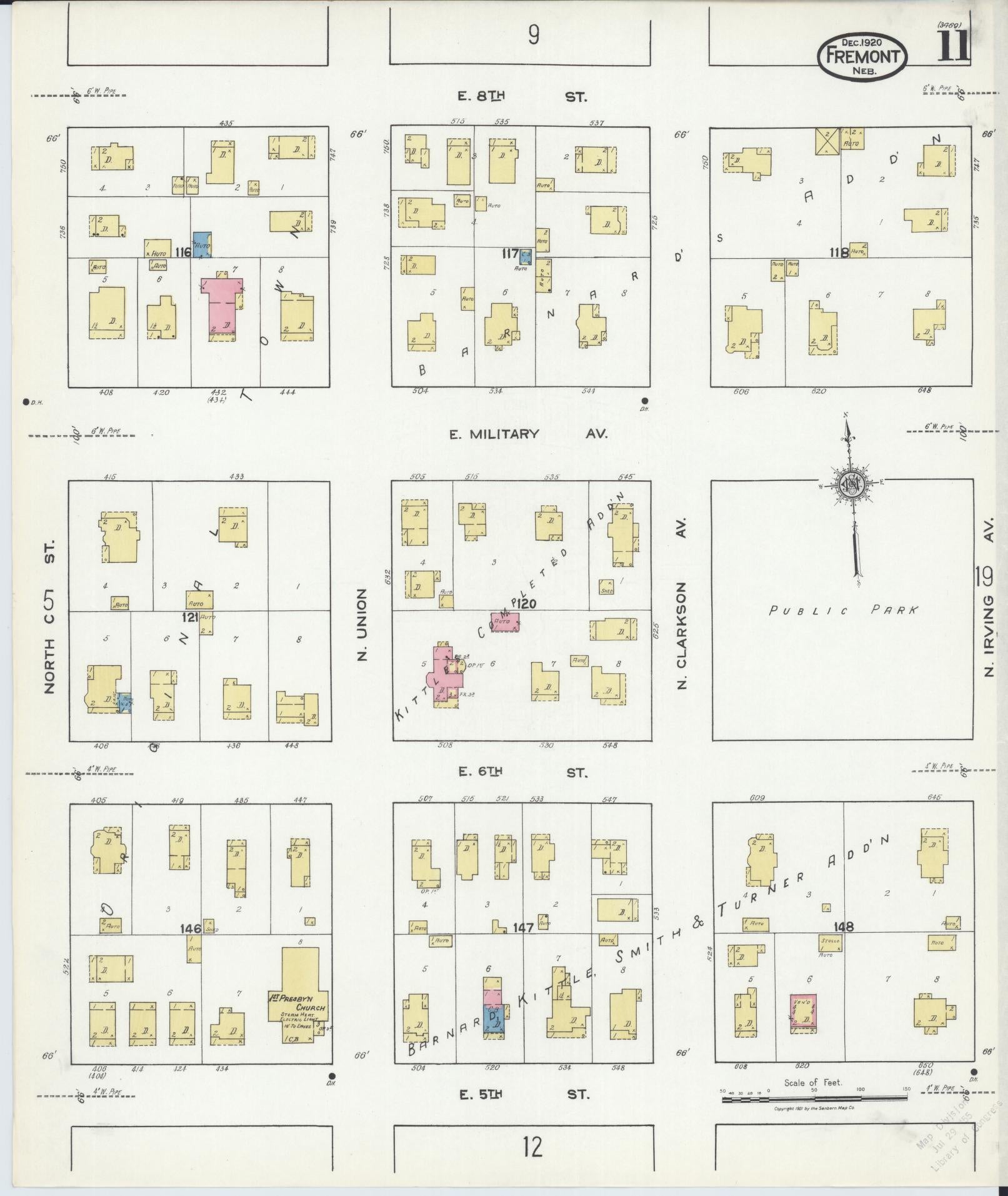 Sanborn Fire Insurance Map from Fremont, Dodge County, Nebraska (1920), Sheet #0011 - Historic Sanborn Fire Insurance Map Print, vintage old map wall art, antique decor, genealogy gift, Nebraska Nebraska map