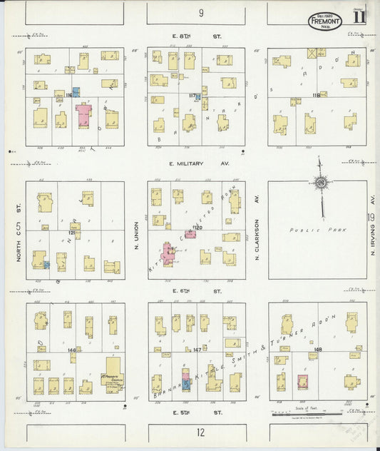 Sanborn Fire Insurance Map from Fremont, Dodge County, Nebraska (1920), Sheet #0011 - Historic Sanborn Fire Insurance Map Print, vintage old map wall art, antique decor, genealogy gift, Nebraska Nebraska map