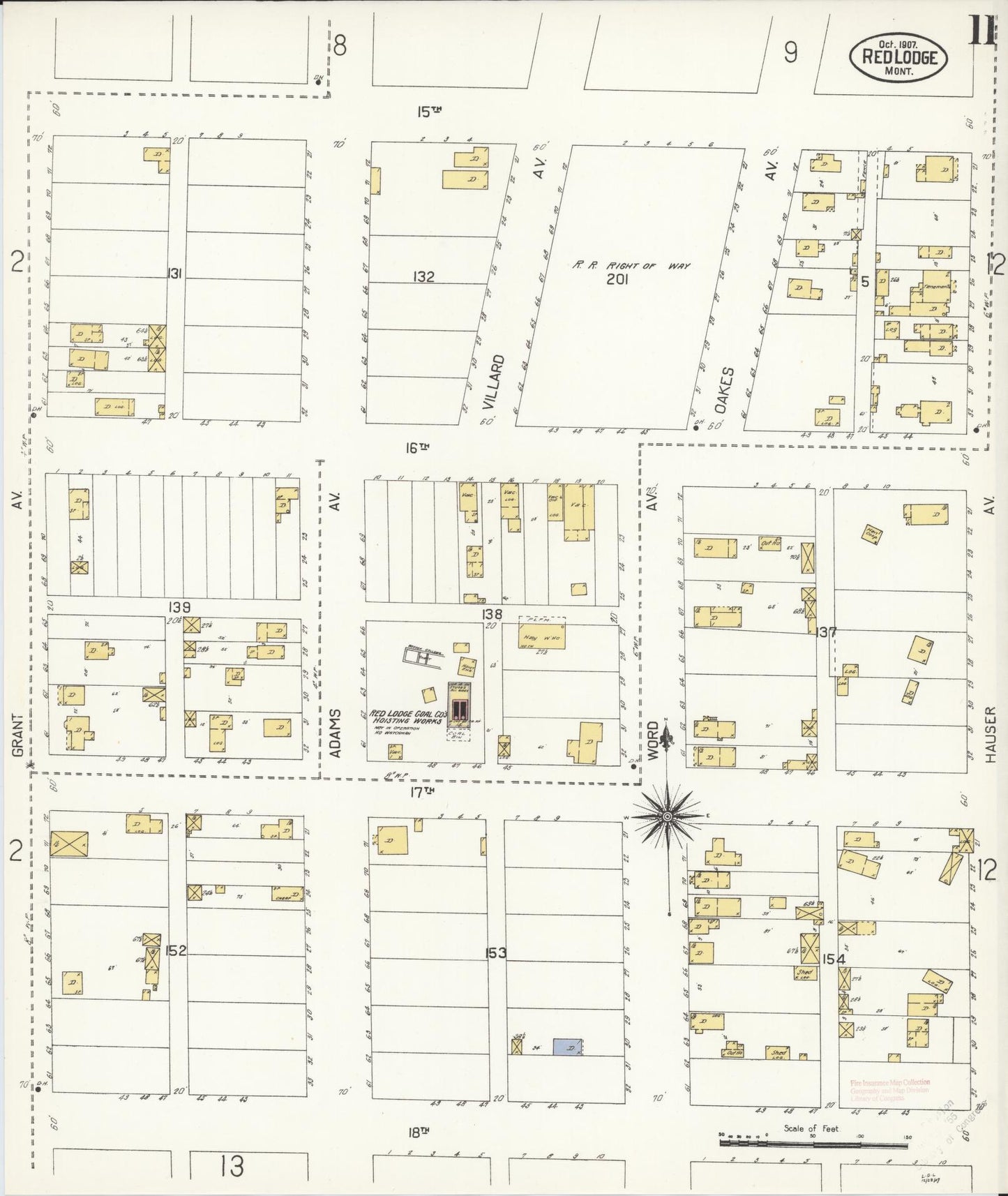 Sanborn Fire Insurance Map from Red Lodge, Carbon County, Montana (1907), Sheet #0011 - Complete Map Set gallery image, historic Sanborn map, vintage wall art, Montana Montana