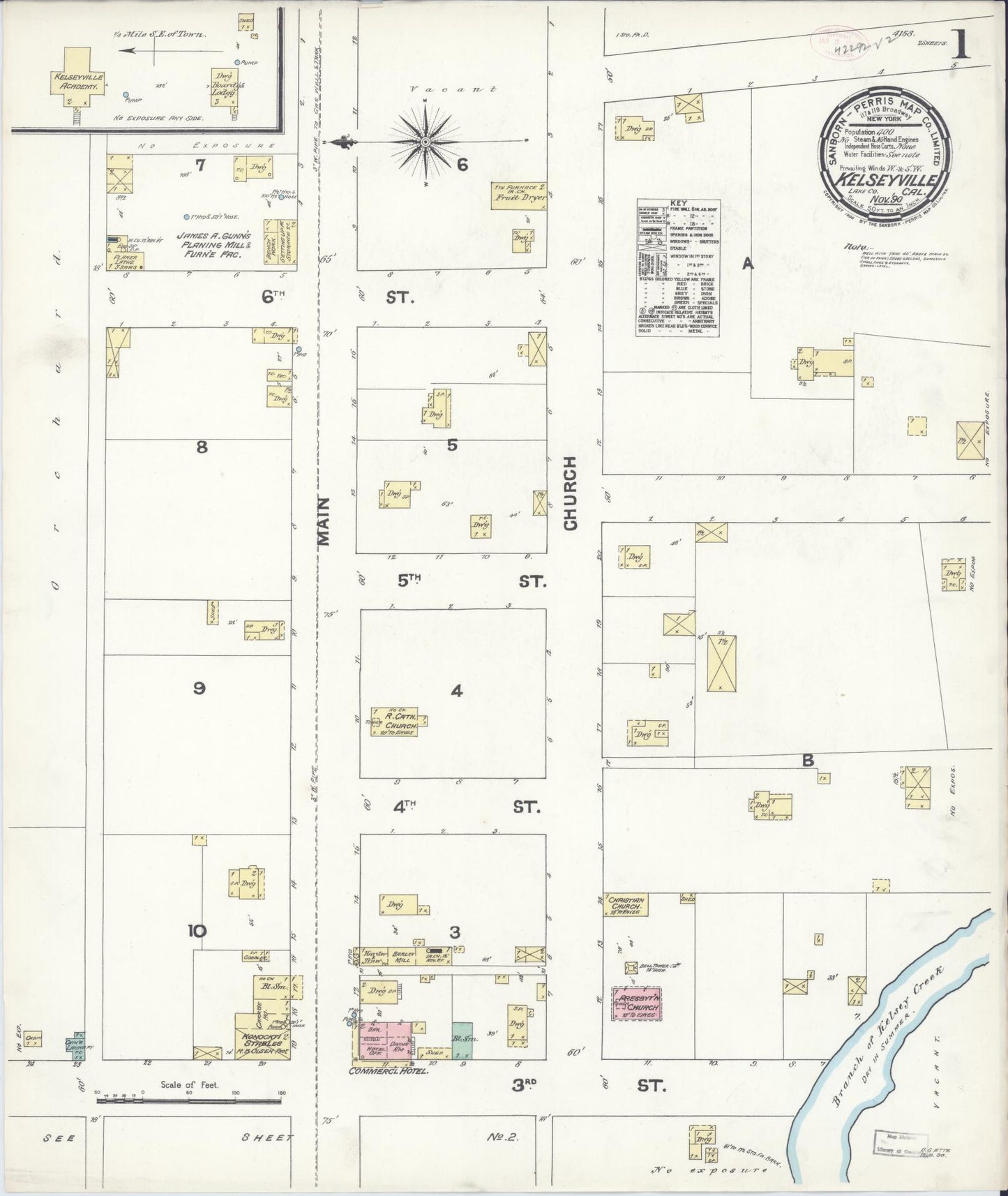 Sanborn Fire Insurance Map from Kelseyville, Lake County, California (1890), Sheet #0001 - Historic Sanborn Fire Insurance Map Print, vintage old map wall art, antique decor, genealogy gift, California California map