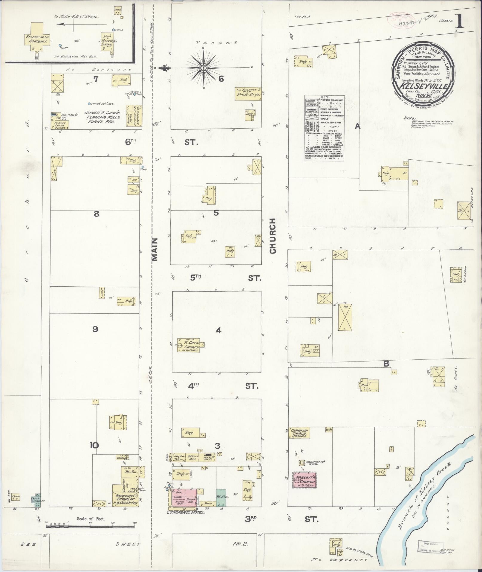 Sanborn Fire Insurance Map from Kelseyville, Lake County, California (1890), Sheet #0001 - Historic Sanborn Fire Insurance Map Print, vintage old map wall art, antique decor, genealogy gift, California California map