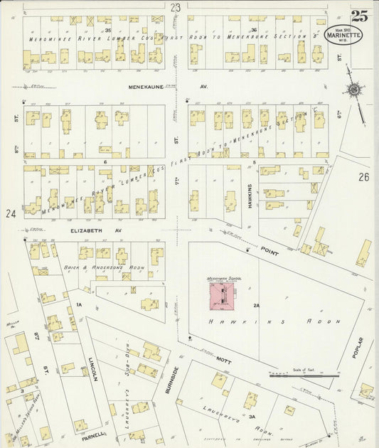 Sanborn Fire Insurance Map from Marinette, Marinette County, Wisconsin (1910), Sheet #0025 - Historic Sanborn Fire Insurance Map Print, vintage old map wall art, antique decor, genealogy gift, Wisconsin Wisconsin map