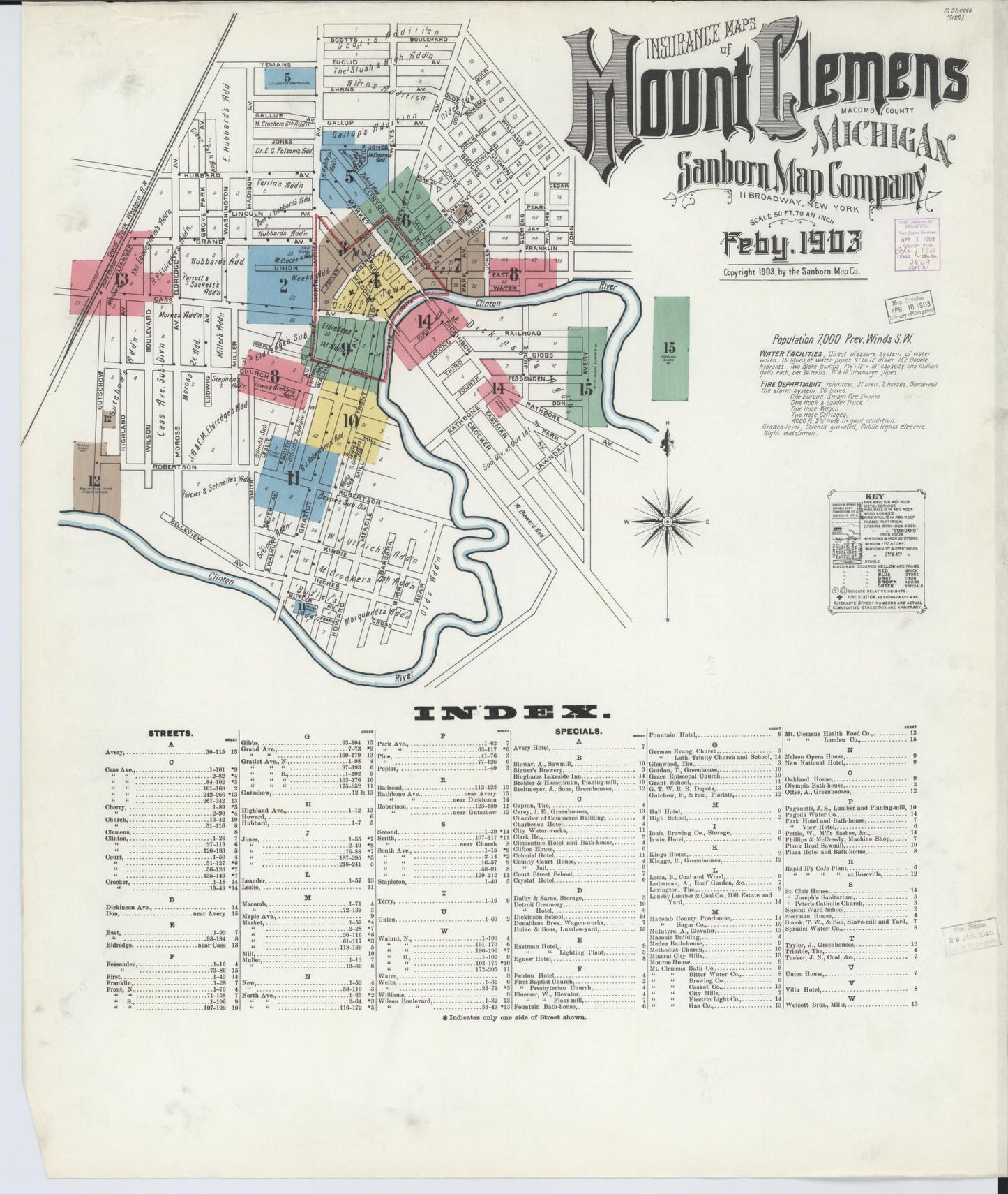 Sanborn Fire Insurance Map from Mount Clemens, Macomb County, Michigan (1903), Sheet #0001 - Historic Sanborn Fire Insurance Map Print, vintage old map wall art, antique decor, genealogy gift, Michigan Michigan map
