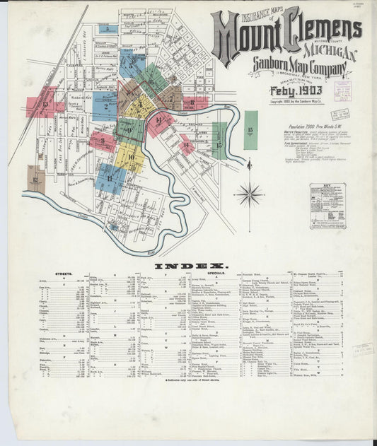 Sanborn Fire Insurance Map from Mount Clemens, Macomb County, Michigan (1903), Sheet #0001 - Historic Sanborn Fire Insurance Map Print, vintage old map wall art, antique decor, genealogy gift, Michigan Michigan map