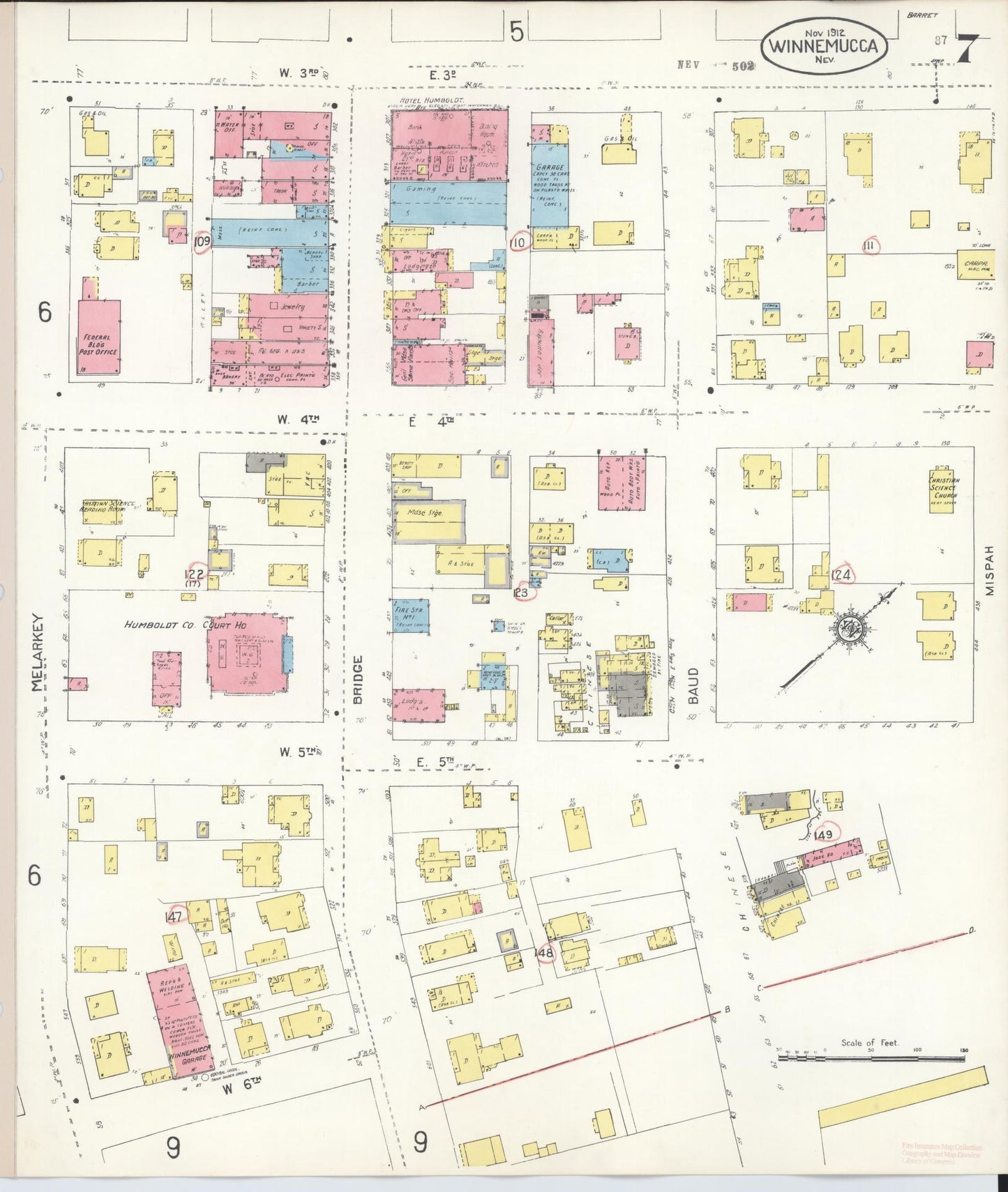 Sanborn Fire Insurance Map from Winnemucca, Humboldt County, Nevada (1943), Sheet #0007 - Complete Map Set gallery image, historic Sanborn map, vintage wall art, Nevada Nevada