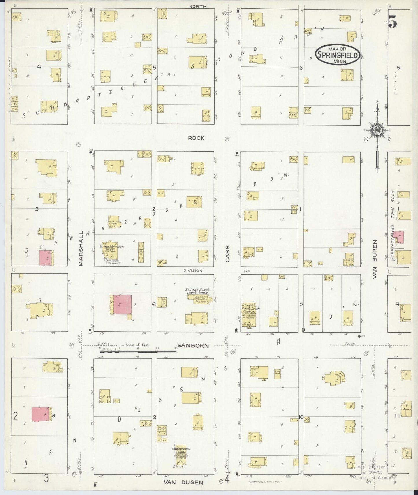 Sanborn Fire Insurance Map from Springfield, Brown County, Minnesota (1917), Sheet #0005 - Historic Sanborn Fire Insurance Map Print, vintage old map wall art, antique decor, genealogy gift, Minnesota Minnesota map
