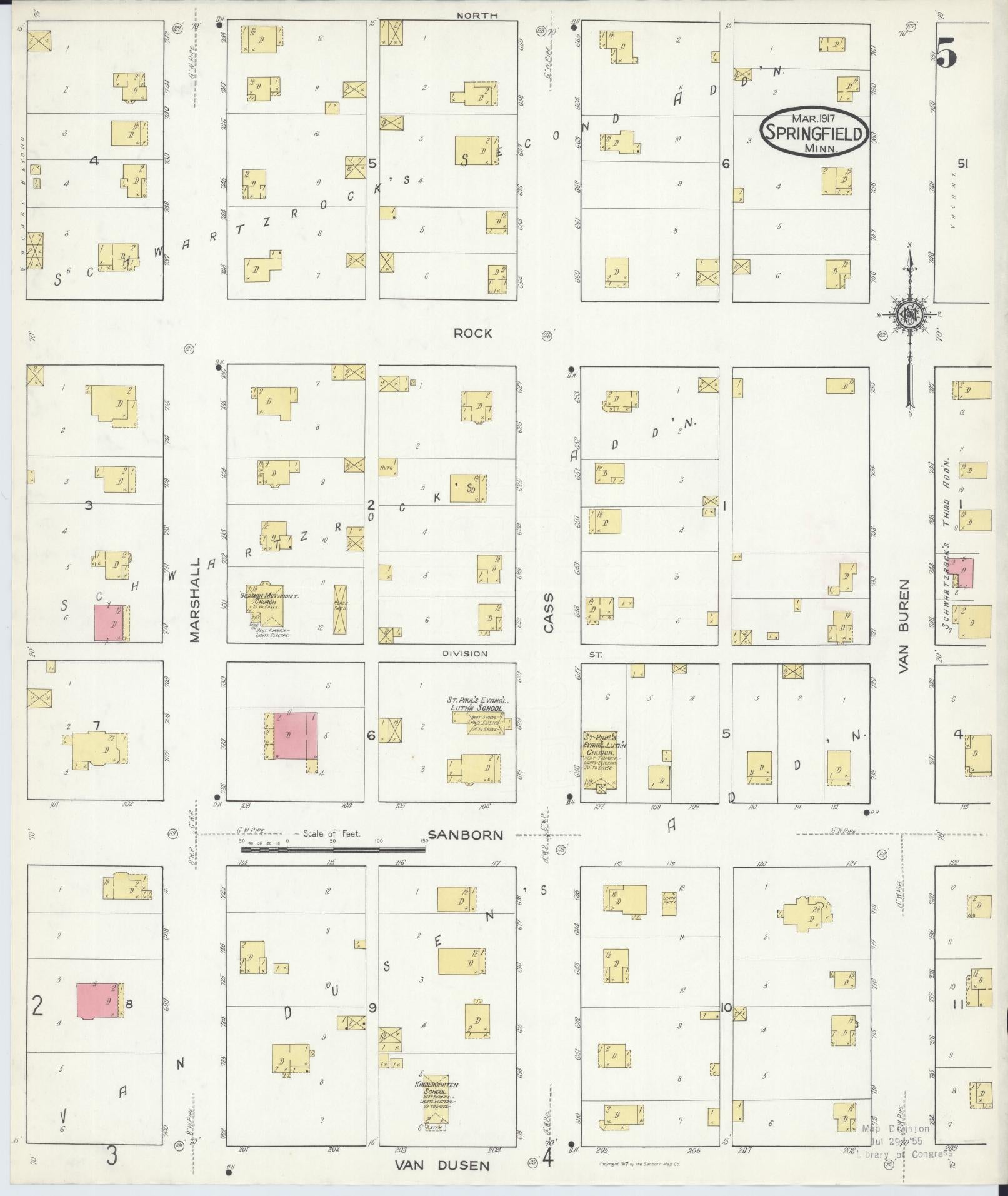 Sanborn Fire Insurance Map from Springfield, Brown County, Minnesota (1917), Sheet #0005 - Historic Sanborn Fire Insurance Map Print, vintage old map wall art, antique decor, genealogy gift, Minnesota Minnesota map