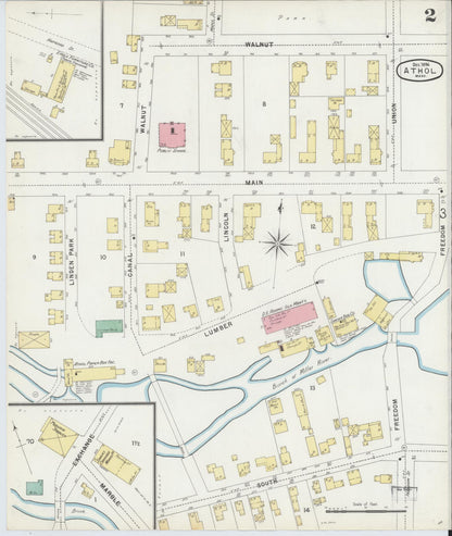Sanborn Fire Insurance Map from Athol, Worcester County, Massachusetts (1896), Sheet #0002 - Historic Sanborn Fire Insurance Map Print, vintage old map wall art, antique decor, genealogy gift, Massachusetts Massachusetts map