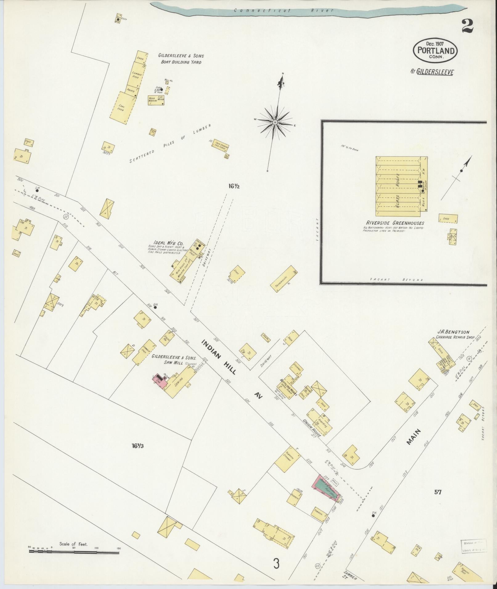 Sanborn Fire Insurance Map from Portland, Middlesex County, Connecticut (1907), Sheet #0002 - Historic Sanborn Fire Insurance Map Print, vintage old map wall art, antique decor, genealogy gift, Connecticut Connecticut map