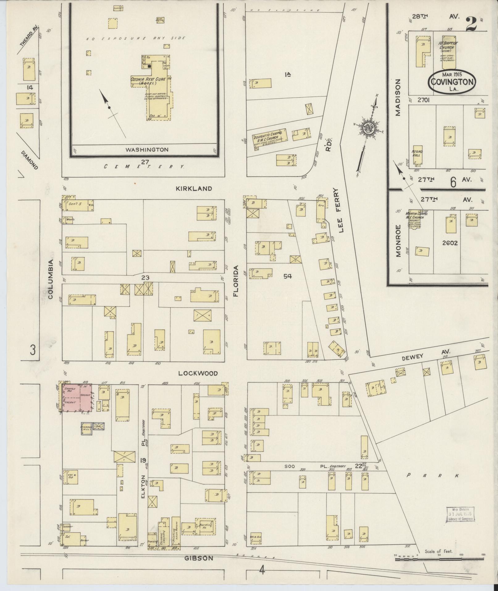 Sanborn Fire Insurance Map from Covington, Saint Tammany Parish, Louisiana (1915), Sheet #0002 - Complete Map Set gallery image, historic Sanborn map, vintage wall art, Louisiana Louisiana