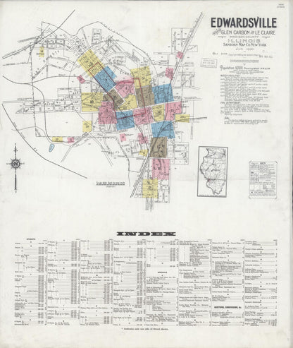 Sanborn Fire Insurance Map from Edwardsville, Madison County, Illinois (1930), Sheet #0001 - Historic Sanborn Fire Insurance Map Print, vintage old map wall art, antique decor, genealogy gift, Illinois Illinois map
