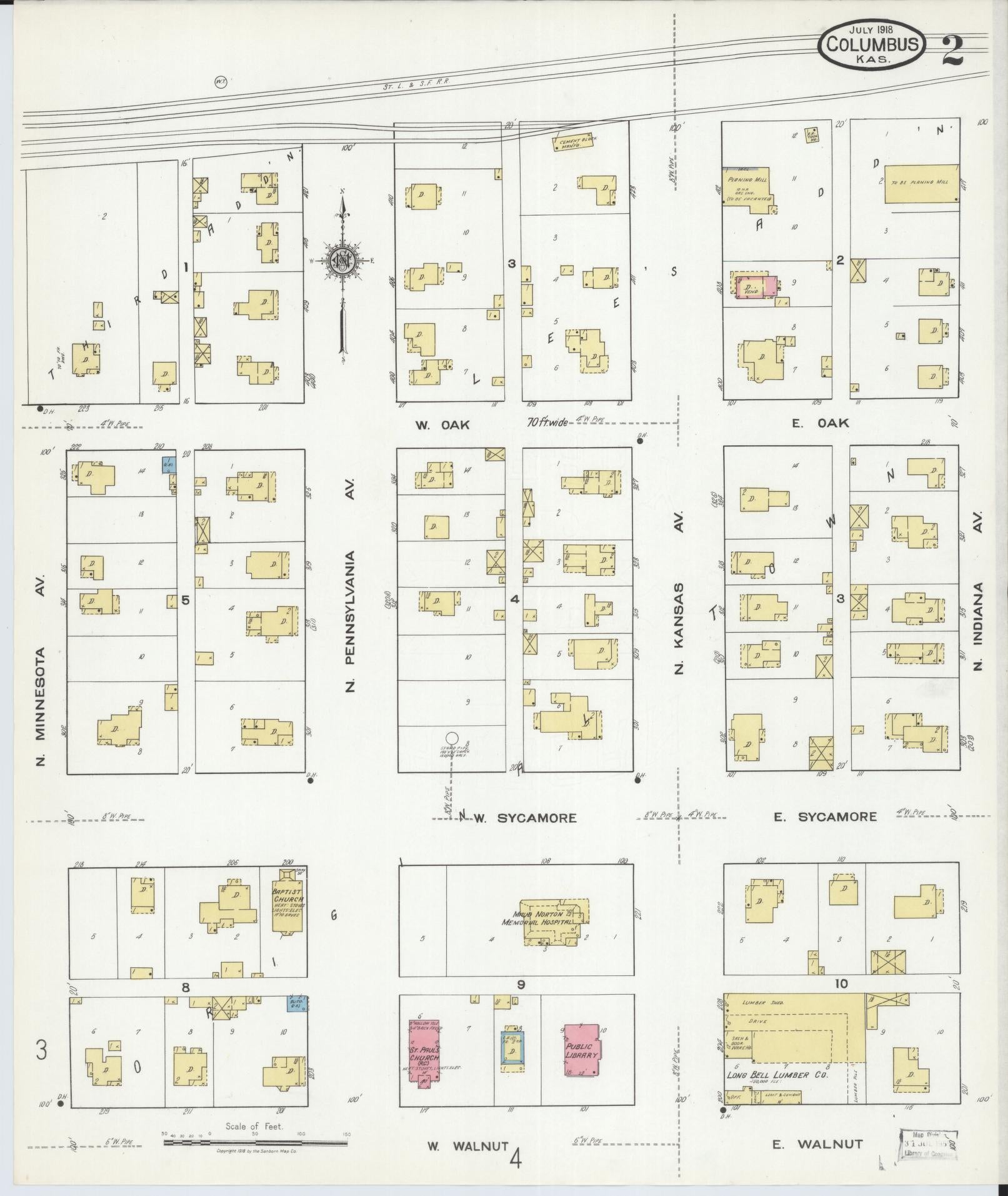 Sanborn Fire Insurance Map from Columbus, Cherokee County, Kansas (1918), Sheet #0002 - Complete Map Set gallery image, historic Sanborn map, vintage wall art, Kansas Kansas