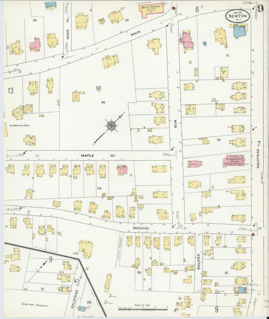 Sanborn Fire Insurance Map from Newton, Sussex County, New Jersey (1911), Sheet #0009 - Historic Sanborn Fire Insurance Map Print, vintage old map wall art, antique decor, genealogy gift, New Jersey New Jersey map