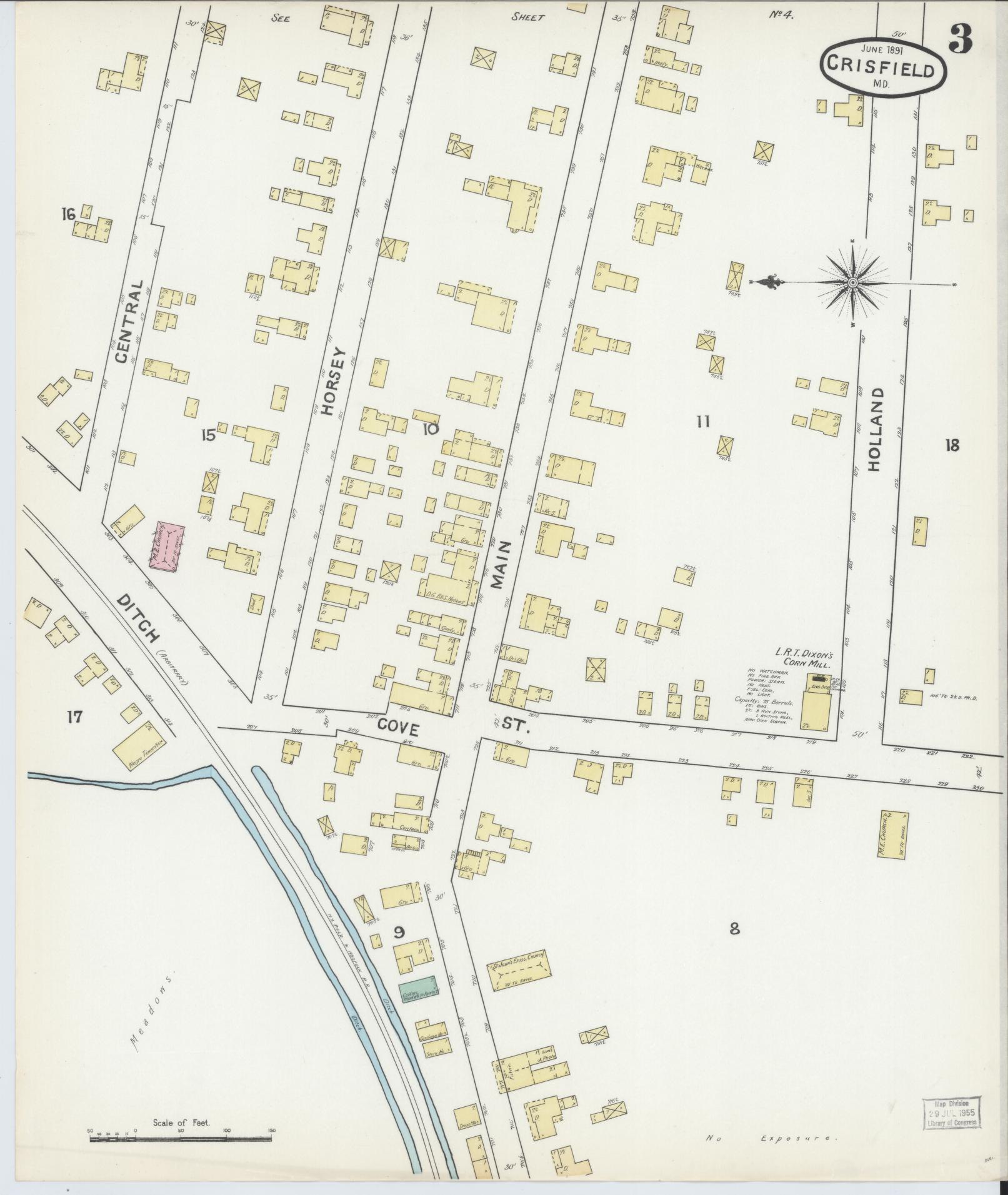 Sanborn Fire Insurance Map from Crisfield, Somerset County, Maryland (1891), Sheet #0003 - Historic Sanborn Fire Insurance Map Print, vintage old map wall art, antique decor, genealogy gift, Maryland Maryland map
