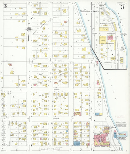 Sanborn Fire Insurance Map from Oregon, Ogle County, Illinois (1933), Sheet #0003 - Complete Map Set gallery image, historic Sanborn map, vintage wall art, Illinois Illinois