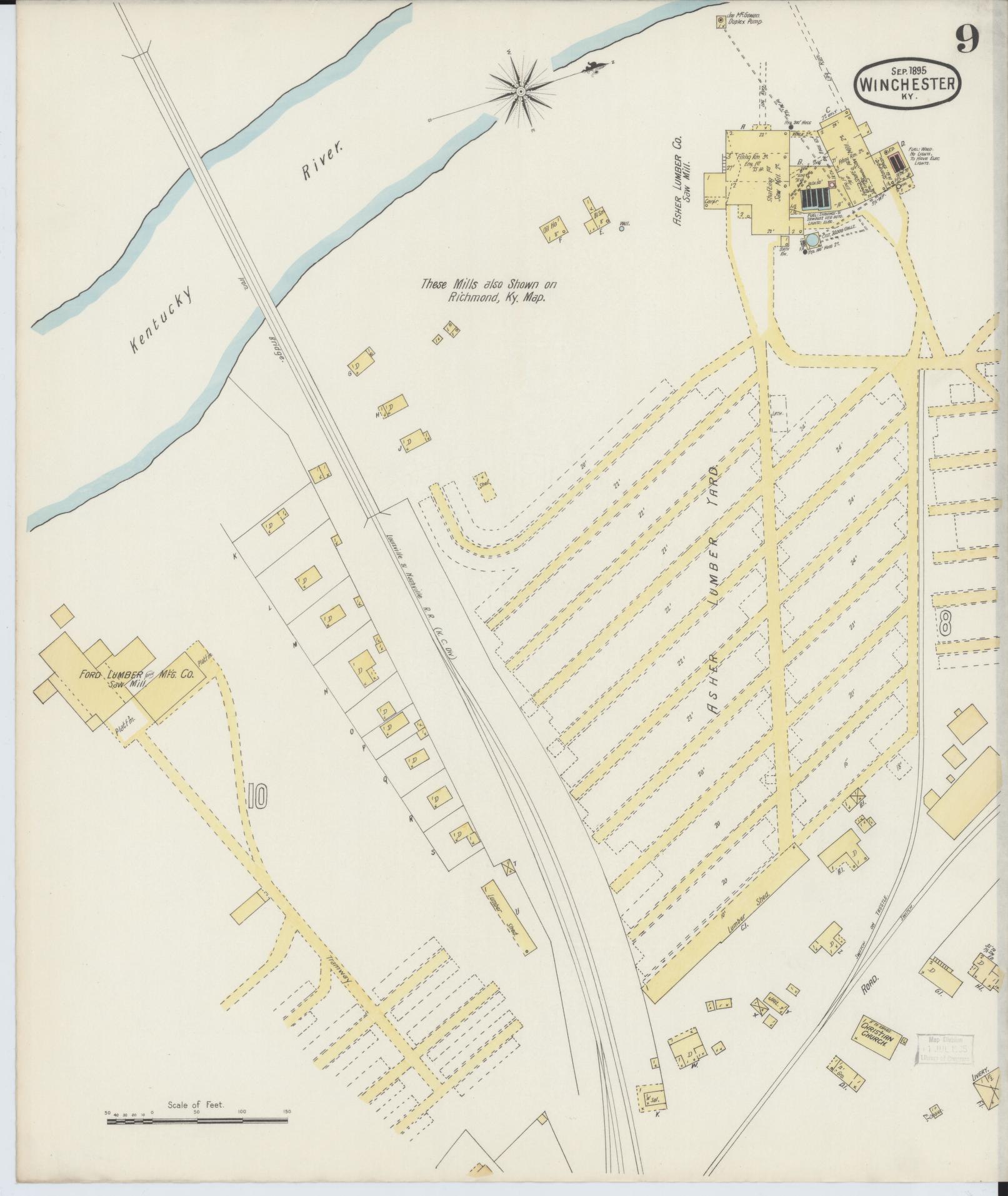Sanborn Fire Insurance Map from Winchester, Clark County, Kentucky (1895), Sheet #0009 - Historic Sanborn Fire Insurance Map Print, vintage old map wall art, antique decor, genealogy gift, Kentucky Kentucky map